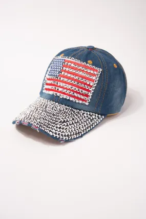 Denim Cap Bling USA Flag