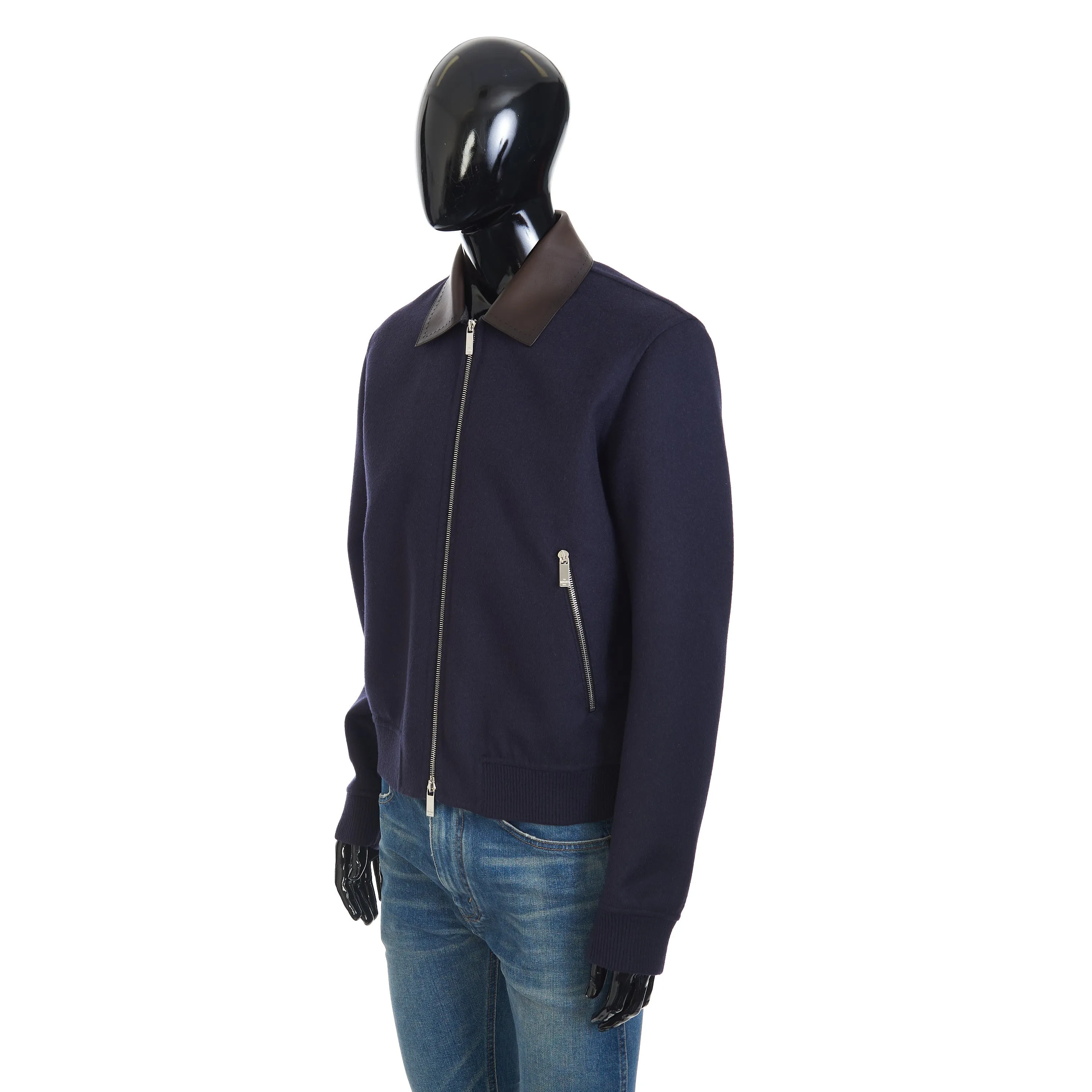 Double Face Blouson Jacket With Patinated Leather Collar