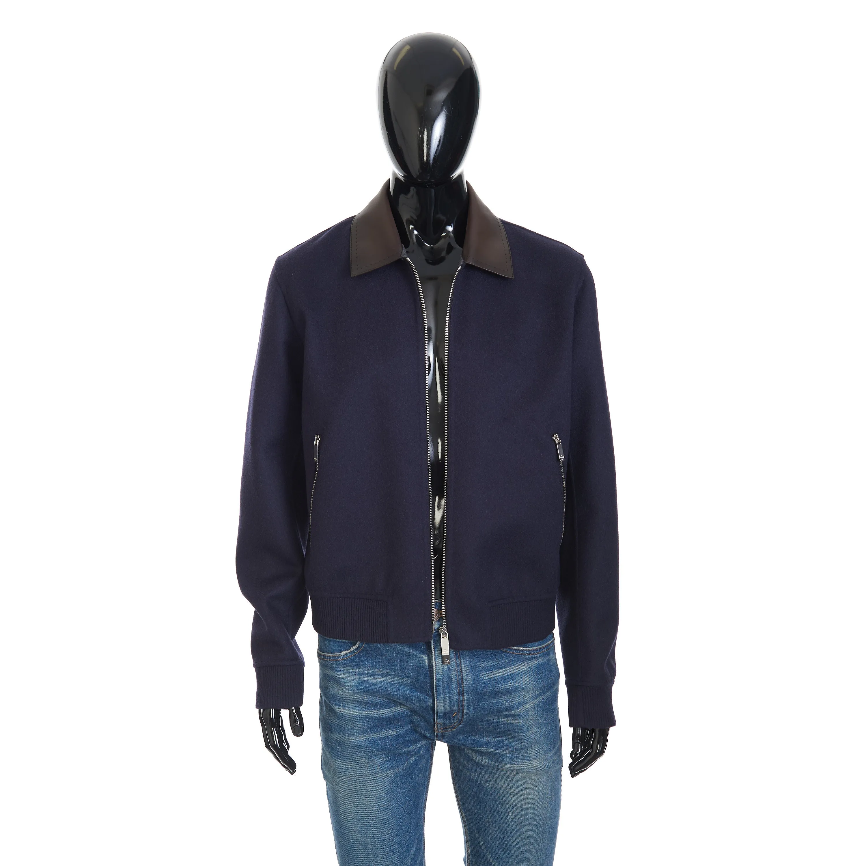 Double Face Blouson Jacket With Patinated Leather Collar