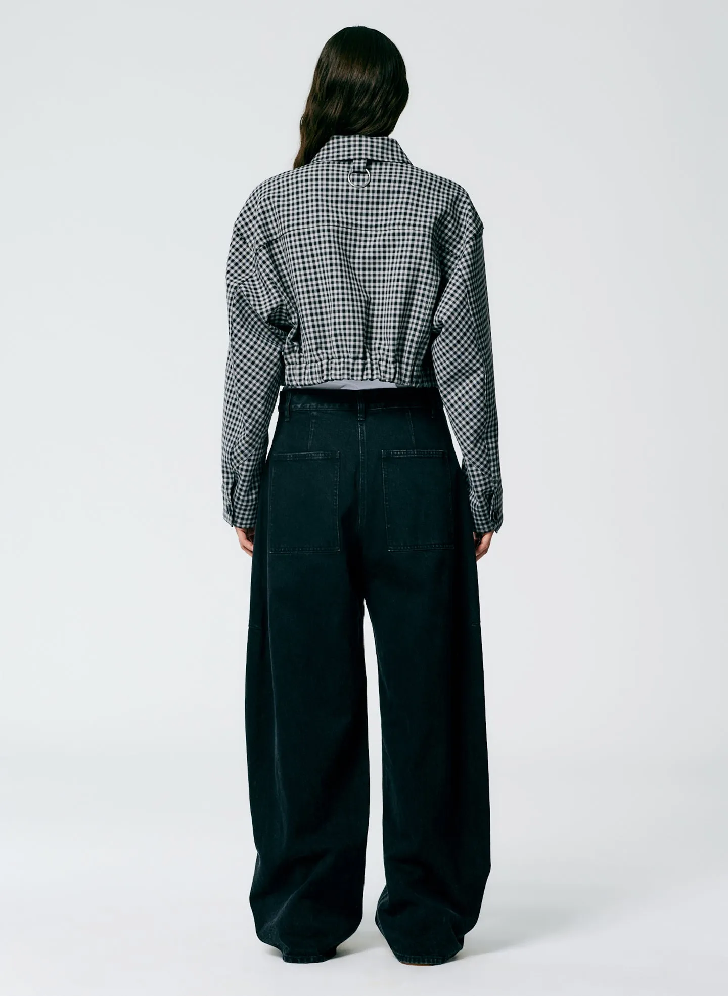 Double Faced Menswear Check Cropped Jean Jacket