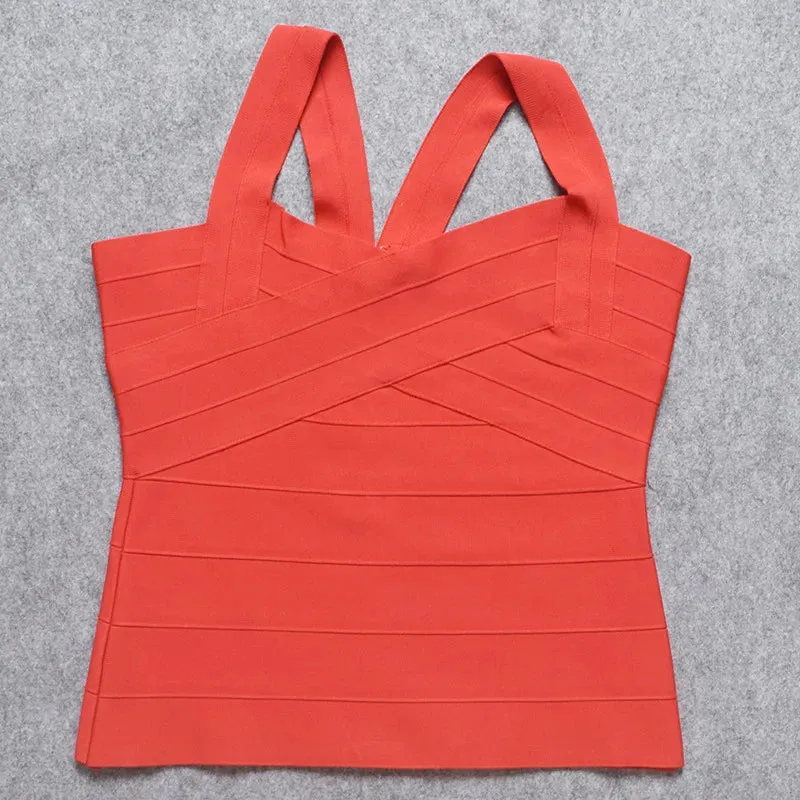 DressBetty - 2024 Red Criss Cross Bandage Tank Top for Office Ladies