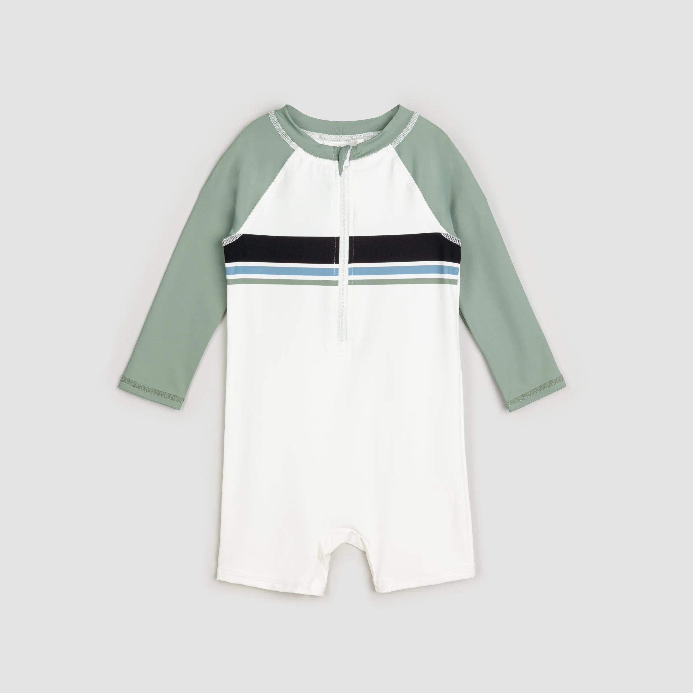 Dusty Green Color Block Long-Sleeved Swim Romper | Miles The Label