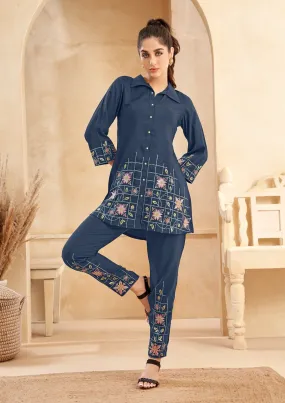 Eden navy embroidered co-ord set