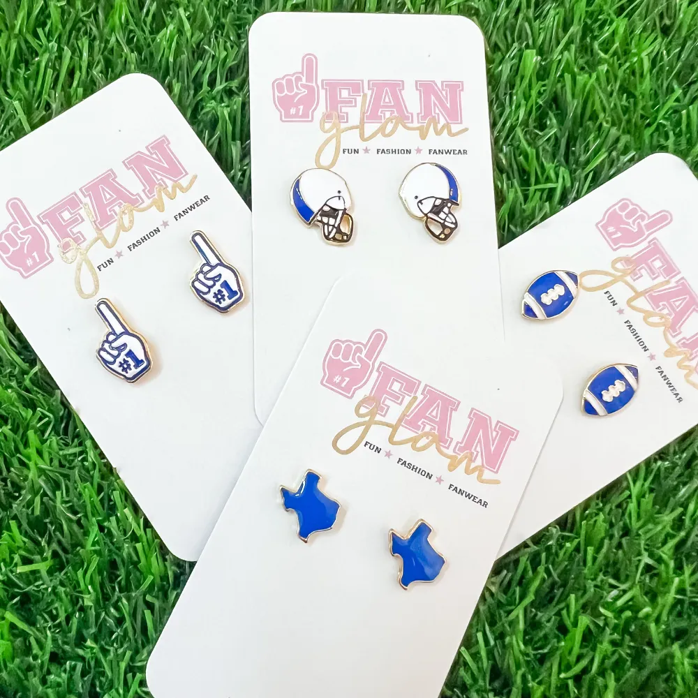 ENAMEL STUD GAMEDAY EARRINGS- BLUE / WHITE