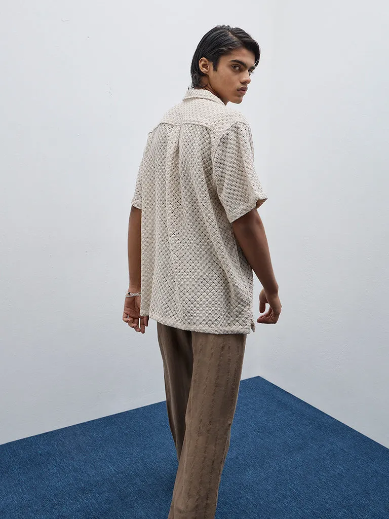 ETA Beige Crochet-Detailed Resort-Fit Shirt