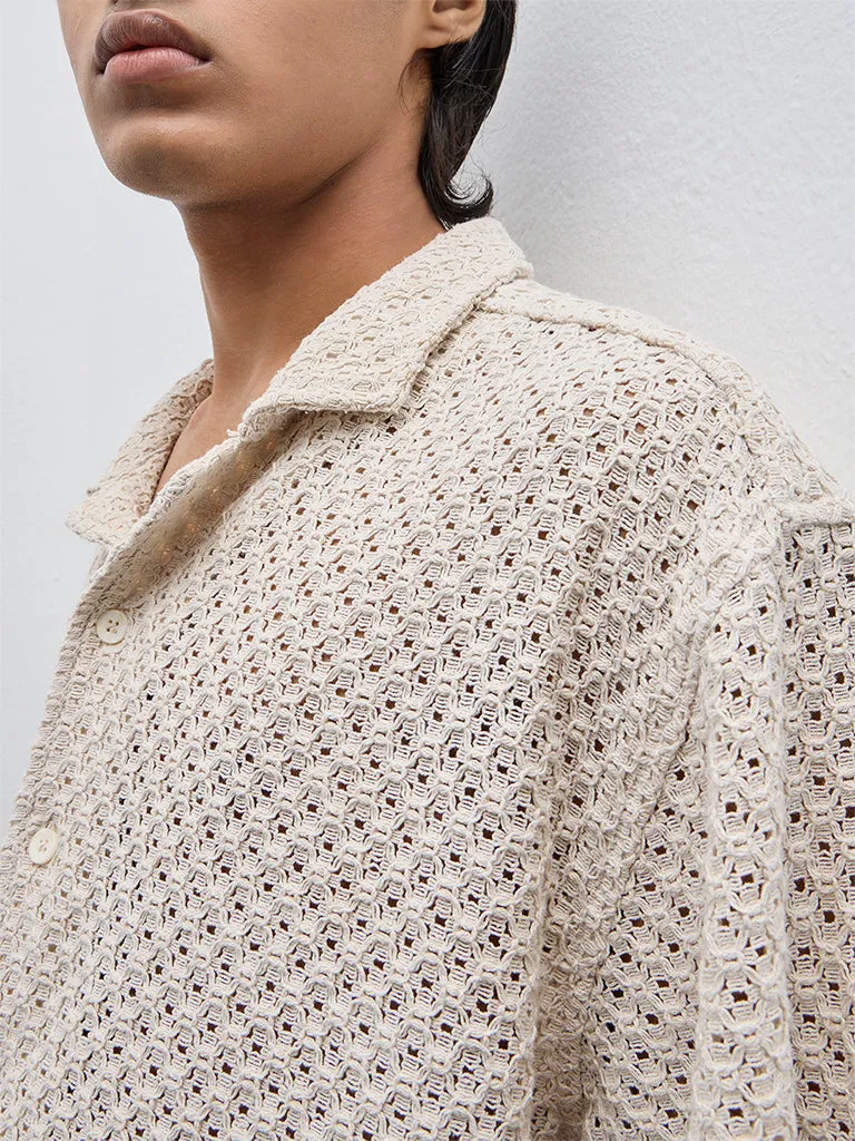 ETA Beige Crochet-Detailed Resort-Fit Shirt