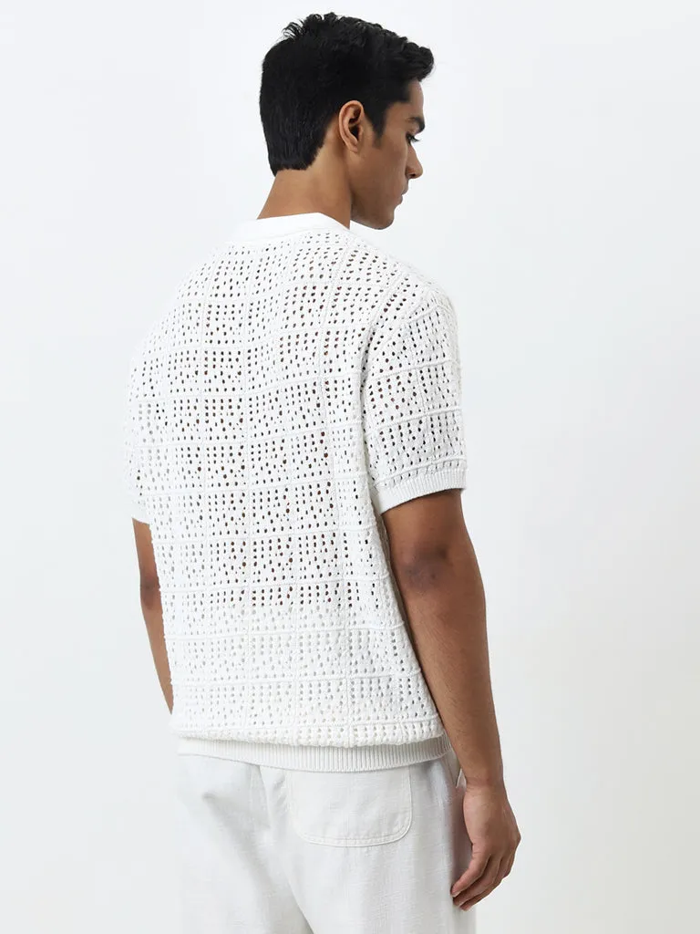 ETA White Crochet Knitted Relaxed-Fit T-Shirt