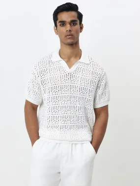 ETA White Crochet Knitted Relaxed-Fit T-Shirt