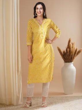 Ethnic Chevron Printed Straight Fit Kurta - Yellow