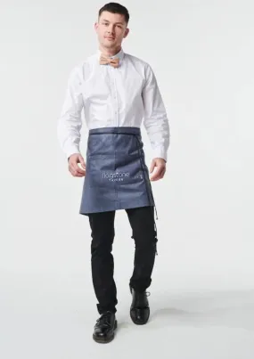 Flagstone GATSBY Linen Waist Apron with PU leather black strap. Flagstone Tavern Embroidery