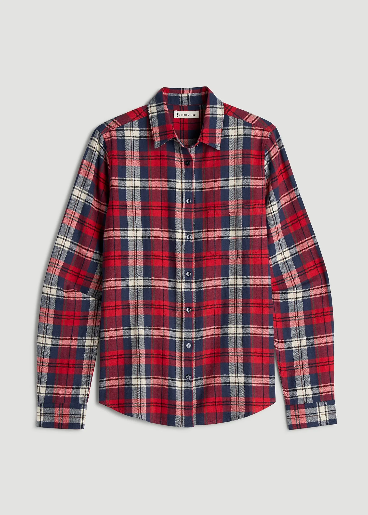 Flannel Button-Up Shirt for Tall Women in Rich Red Plaid