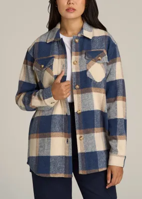 Flannel Women's Tall Shacket in Cream and Denim Blue Paid