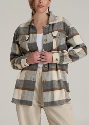 Flannel Women's Tall Shacket in Grey and Cream Plaid