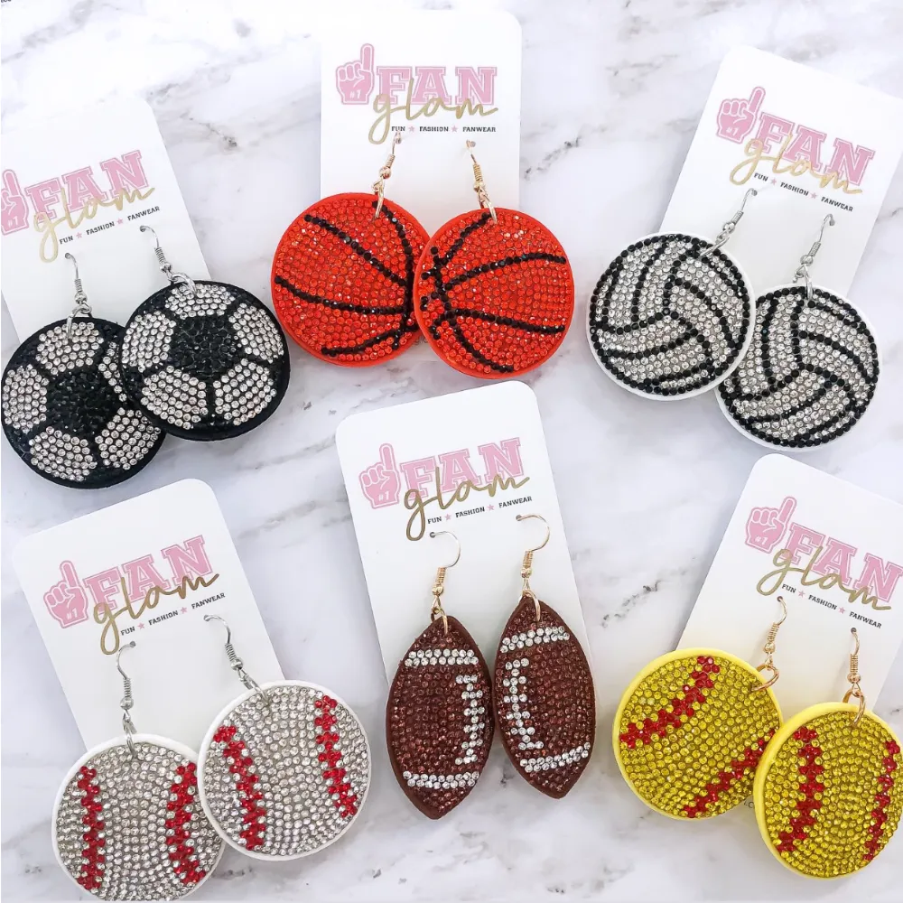 FOOTBALL CRYSTAL RHINESTONE DANGLE EARRINGS