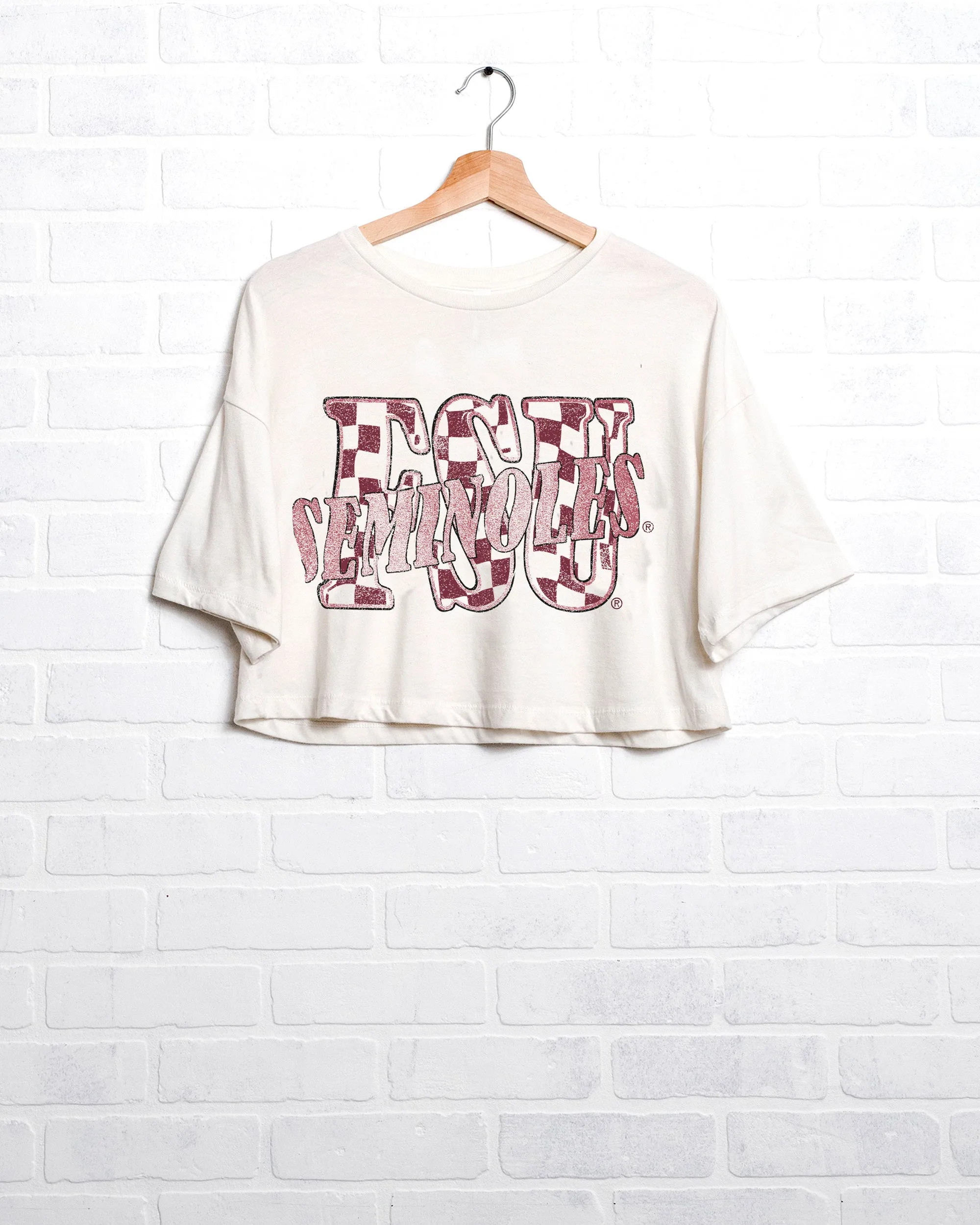 FSU Seminoles Twisted Check White Cropped Tee