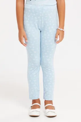 Girls Blue Printed Leggings