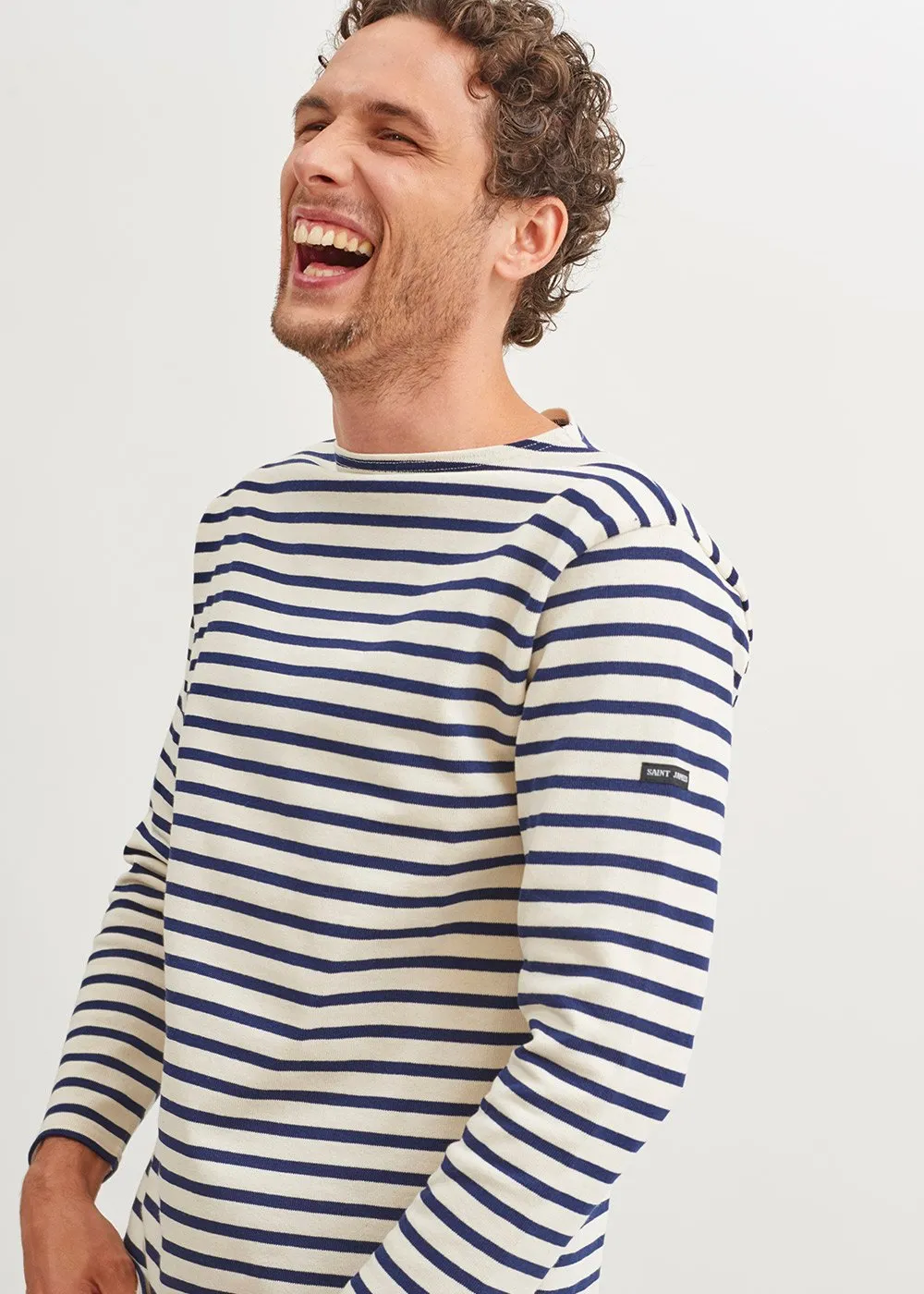 GUILDO - Boat Neck Breton Stripe Shirt | Heavyweight Cotton | Unisex Fit (ECRU / NAVY)