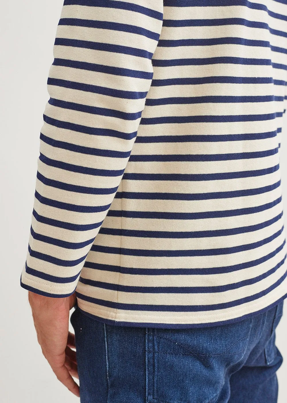 GUILDO - Boat Neck Breton Stripe Shirt | Heavyweight Cotton | Unisex Fit (ECRU / NAVY)