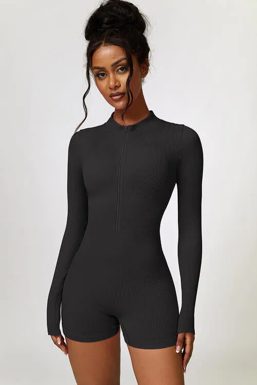 Half Zip Long Sleeve Active Romper