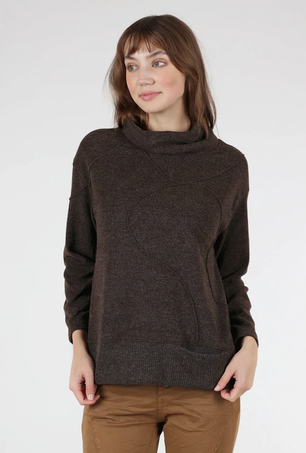 Hidden Pocket Seam Sweater, Brown