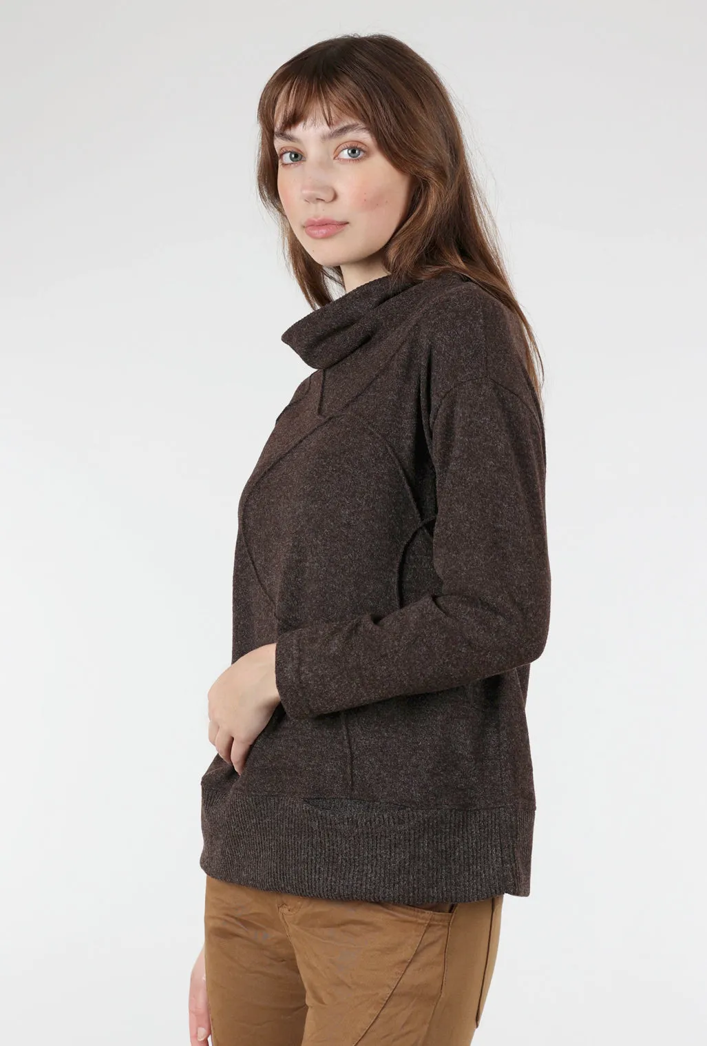 Hidden Pocket Seam Sweater, Brown