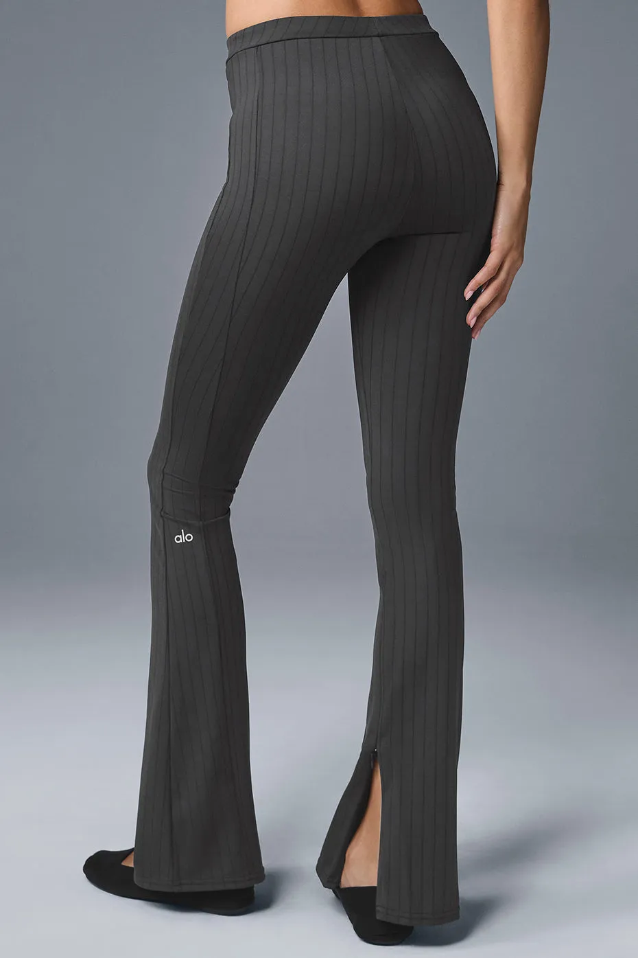 High-Waist Pinstripe Zip It Flare Legging - Anthracite/Black