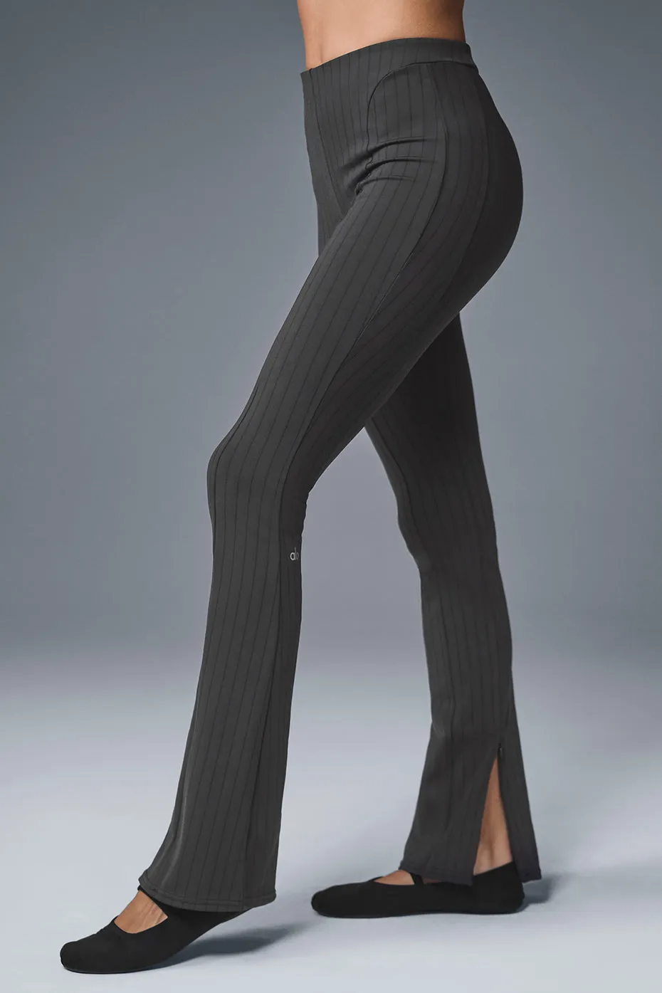 High-Waist Pinstripe Zip It Flare Legging - Anthracite/Black