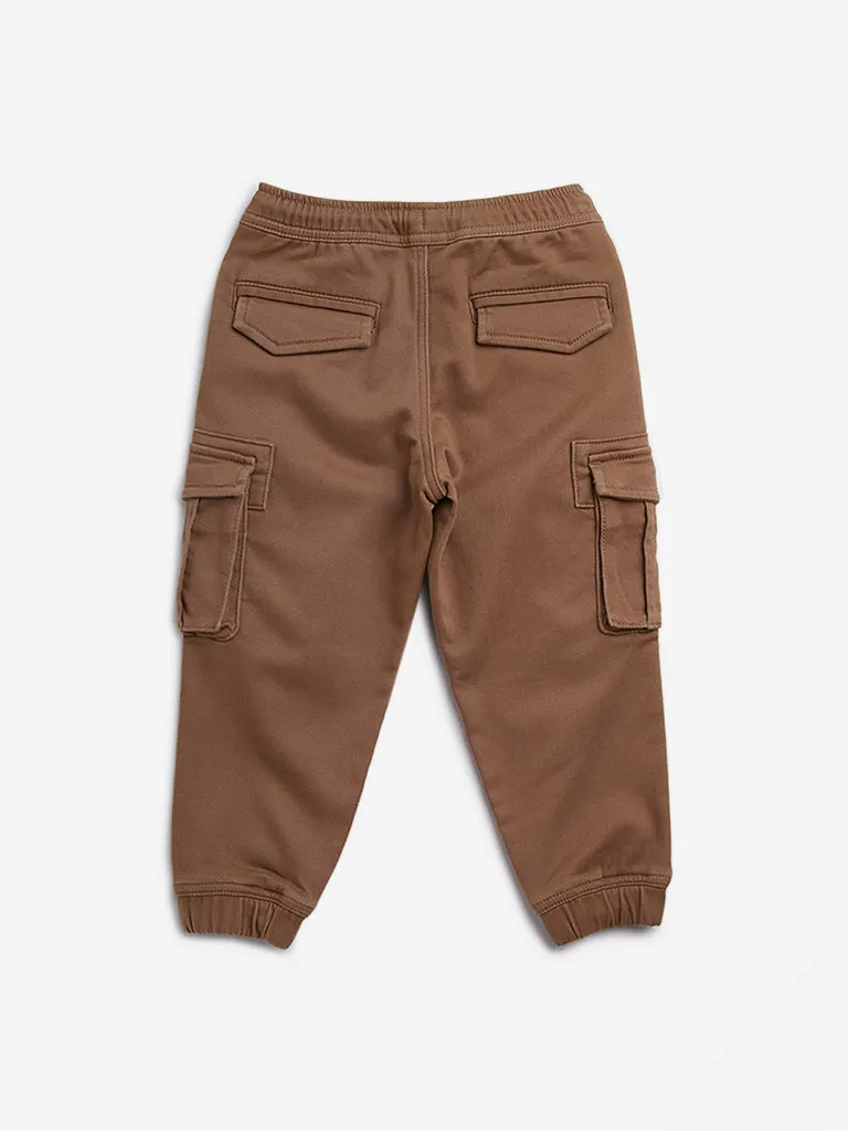 HOP Kids Taupe Cargo-Style Mid-Rise Cotton Blend Joggers