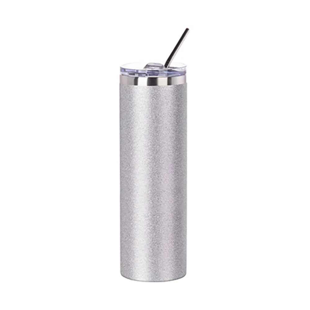 HPN SubliCraft 30 oz. Sublimation Stainless Steel Skinny Tumbler with Straw - Glitter Silver