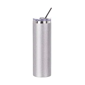 HPN SubliCraft 30 oz. Sublimation Stainless Steel Skinny Tumbler with Straw - Glitter Silver