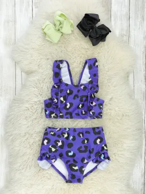 Indigo Leopard 2-Piece Ruffle Swimsuit