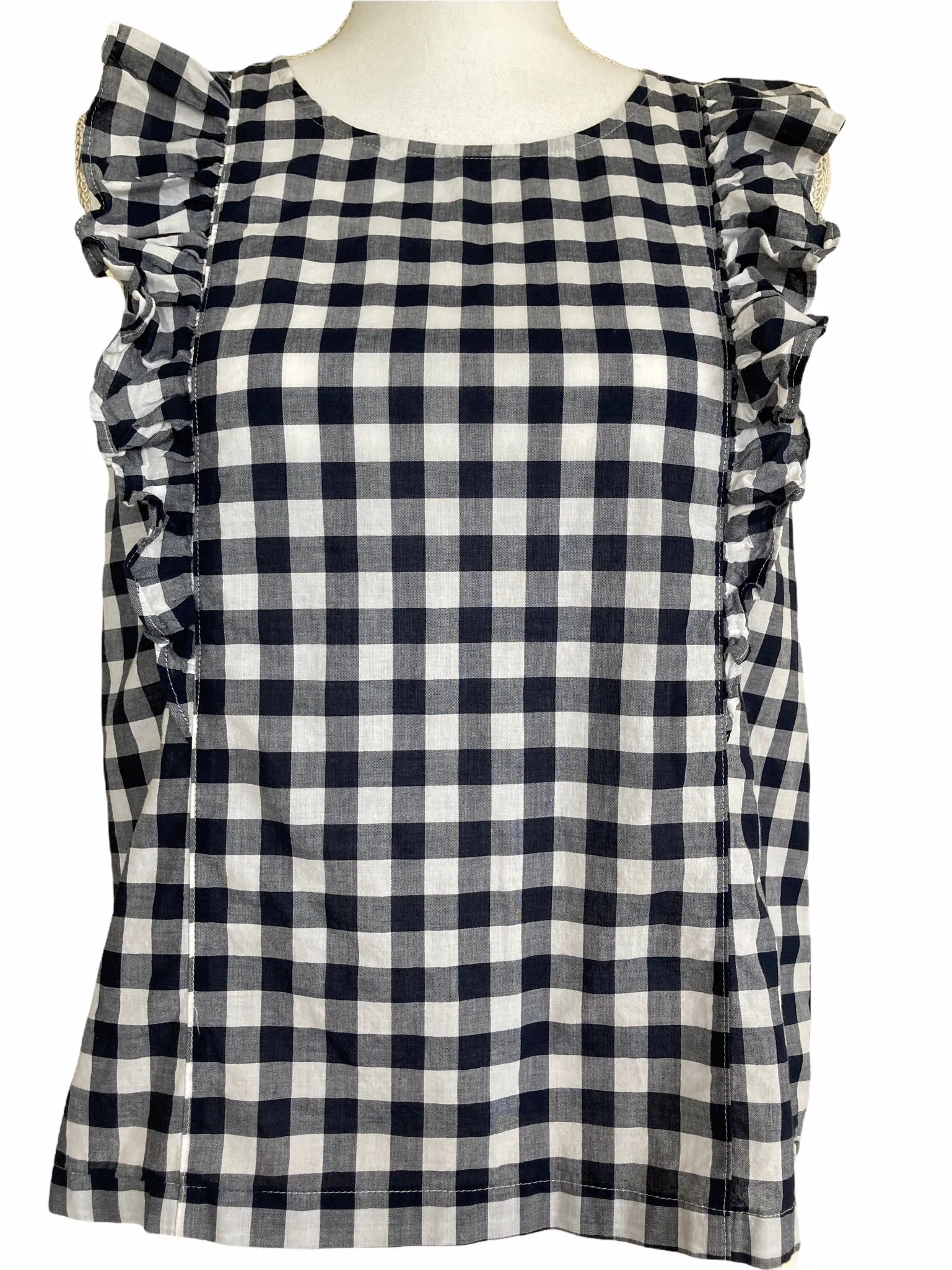 J. Crew Navy Check Sleeveless Ruffle Top, 10