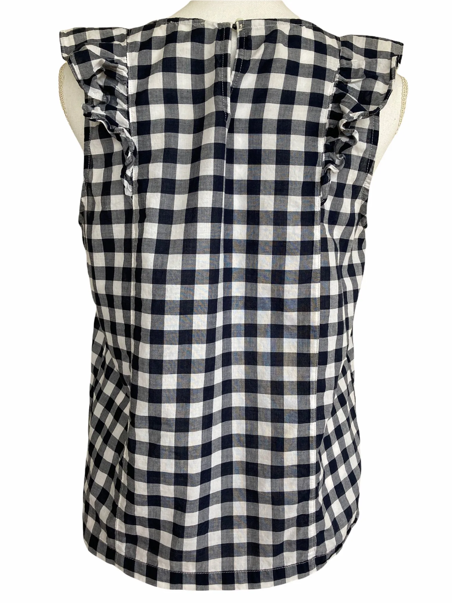 J. Crew Navy Check Sleeveless Ruffle Top, 10