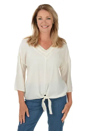 Keep It Natural Crochet Neck Gauze Blouse