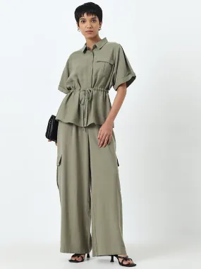 LOV Olive Cargo-Style High-Rise Pants