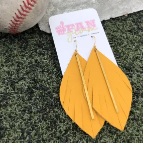 LOVELY LEATHER & BRASS BAR EARRINGS MUSTARD