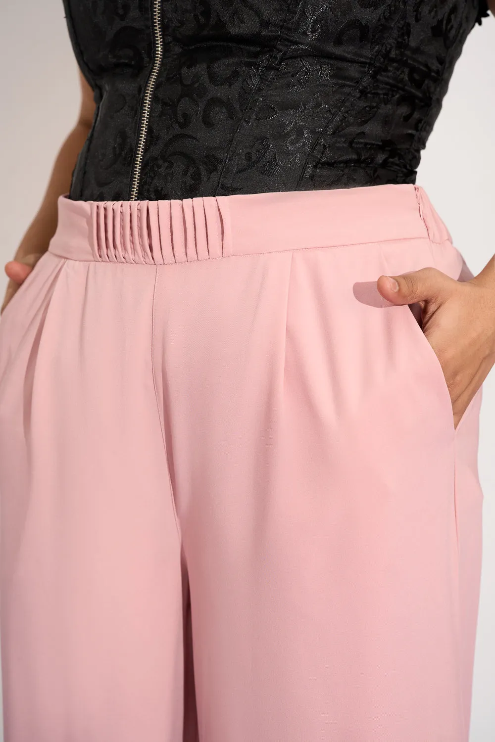 Luminous Pink Pleated Waistband Curve Korean Pants