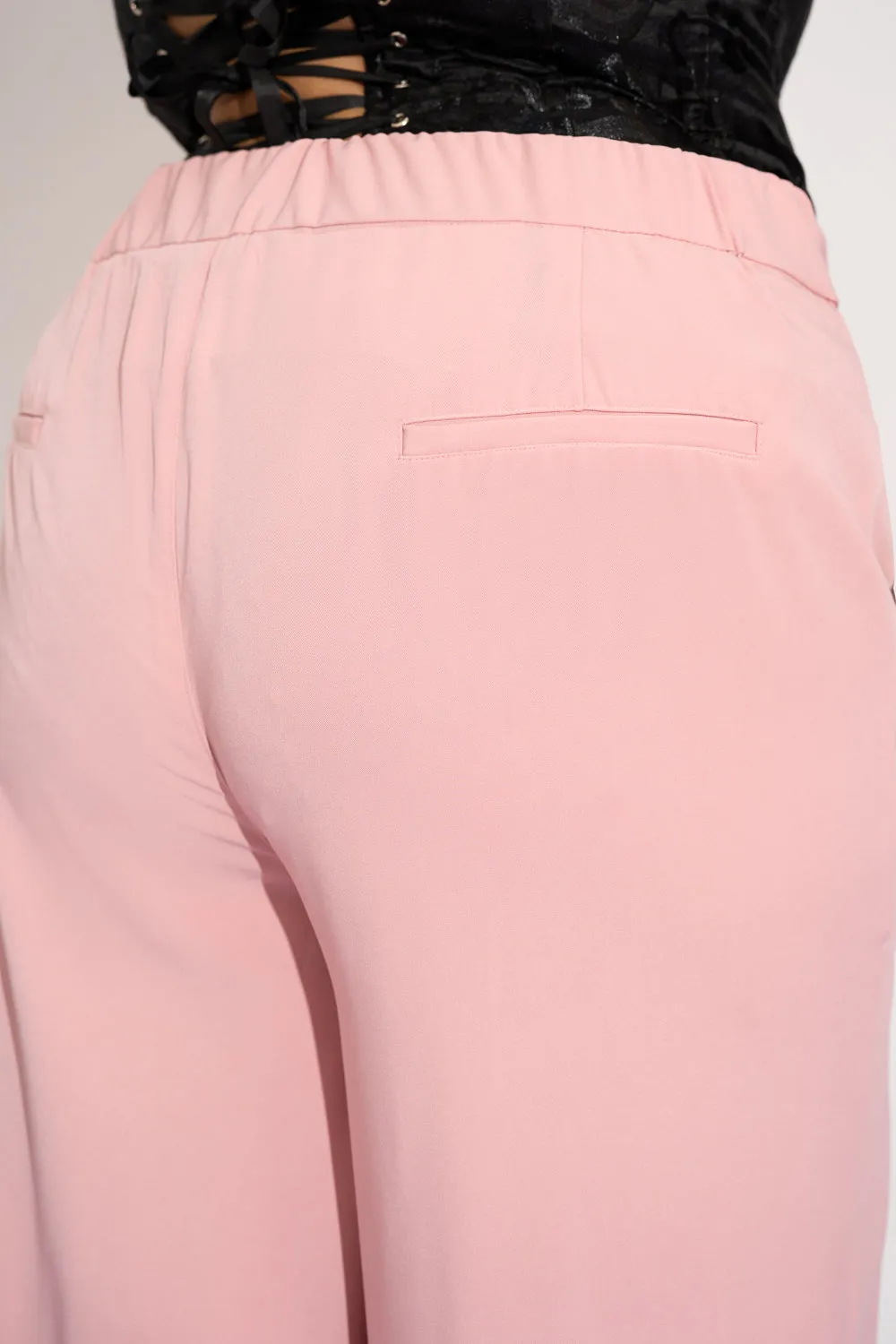 Luminous Pink Pleated Waistband Curve Korean Pants