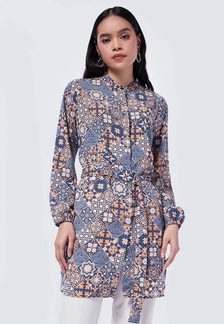 Mandarin Collar Printed Tunic