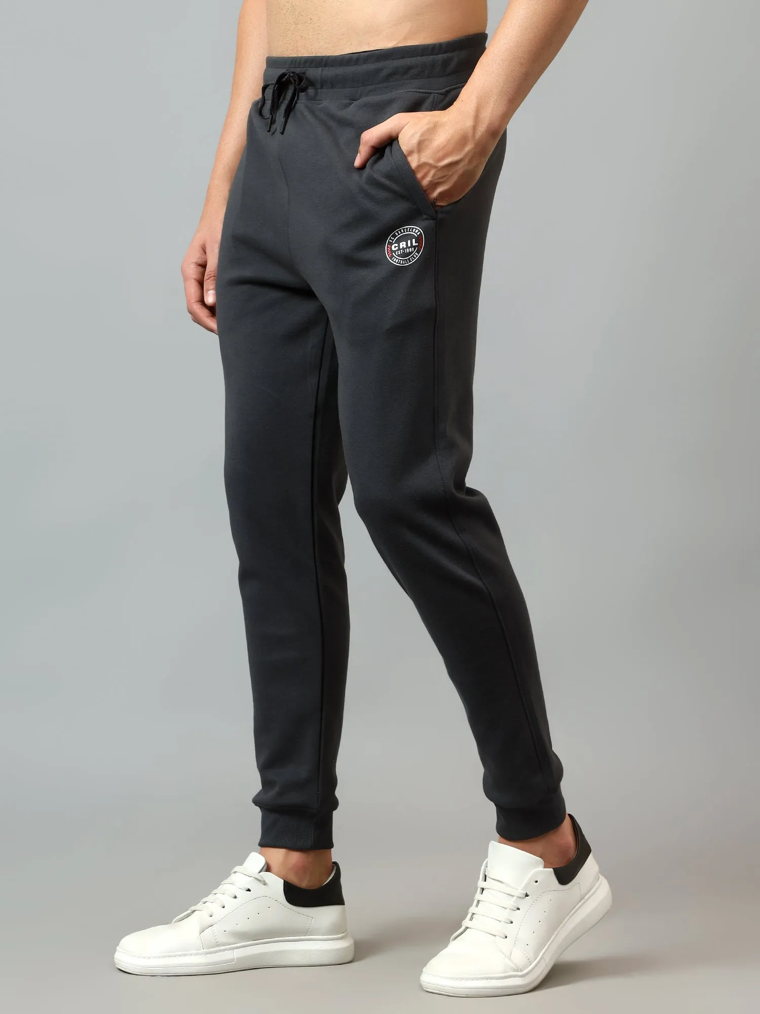 Men's Grey Solid Stretchable Casual Track Pant