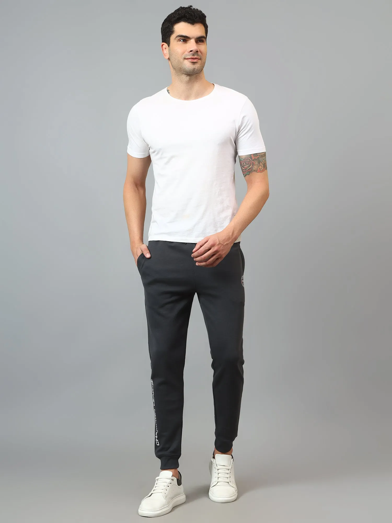 Men's Grey Solid Stretchable Casual Track Pant