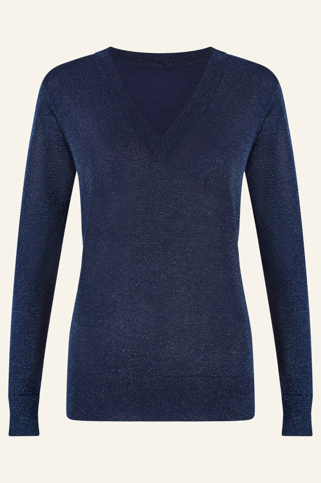 Metallic Knit V-Neck Jumper | Navy/Blue