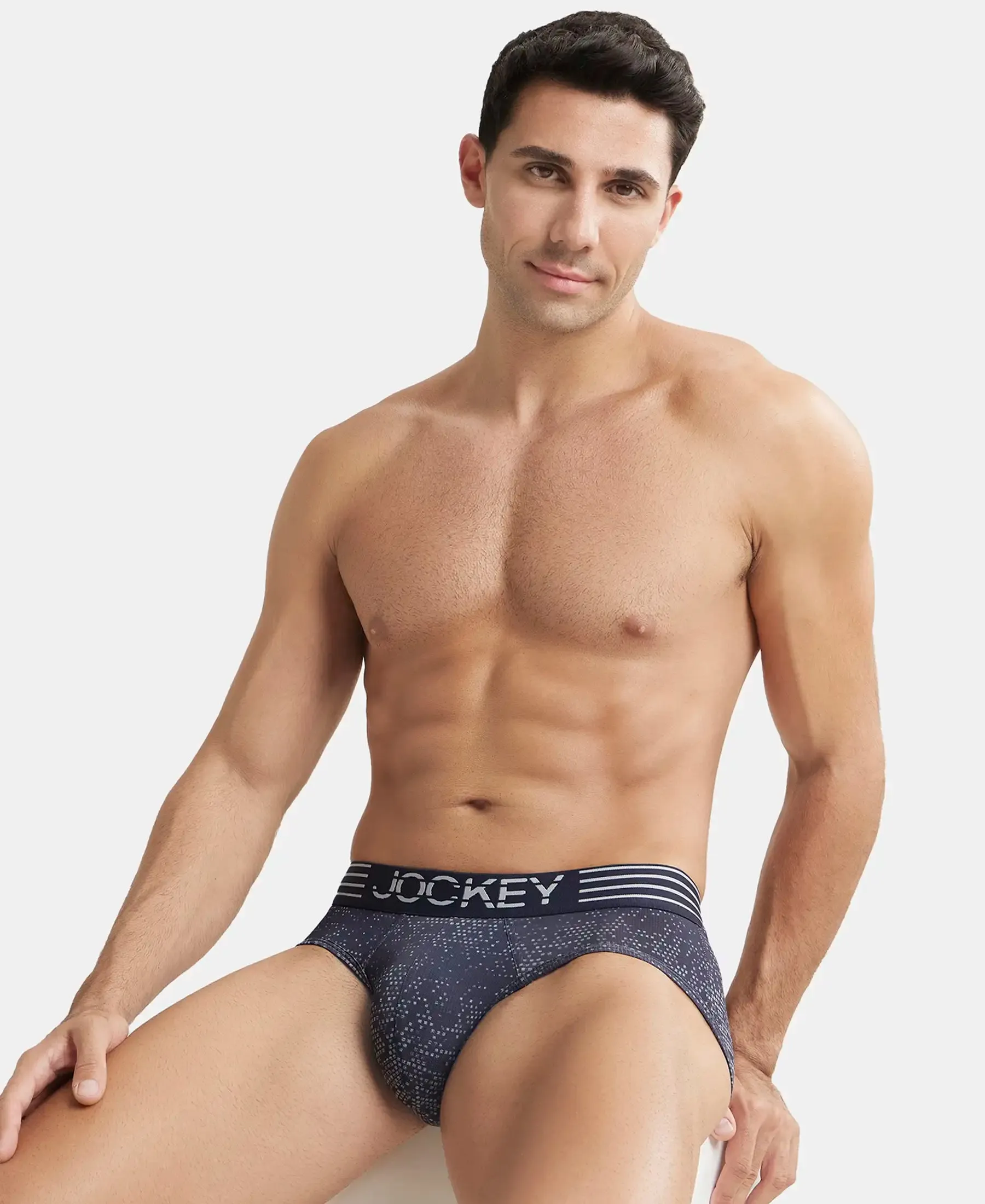 Microfiber Mesh Elastane Stretch Printed Performance Brief with StayDry Technology - True Navy