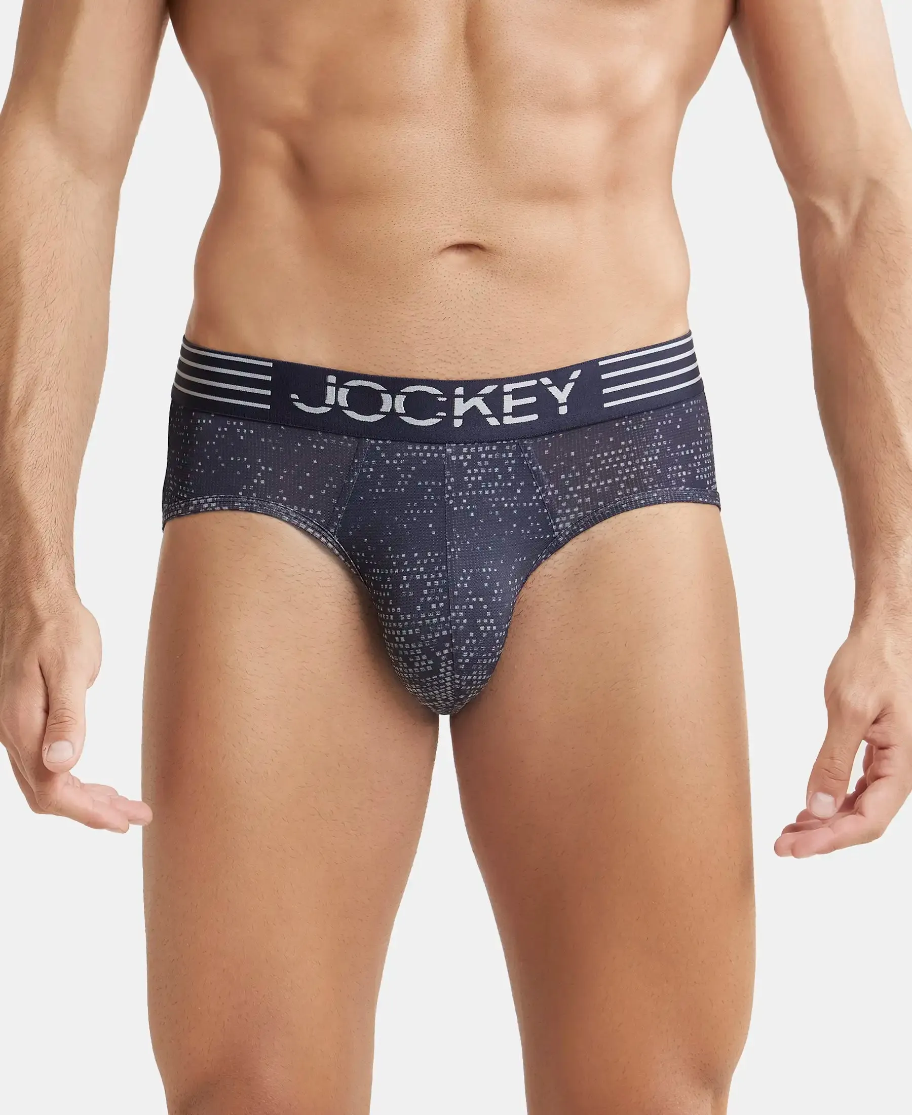 Microfiber Mesh Elastane Stretch Printed Performance Brief with StayDry Technology - True Navy