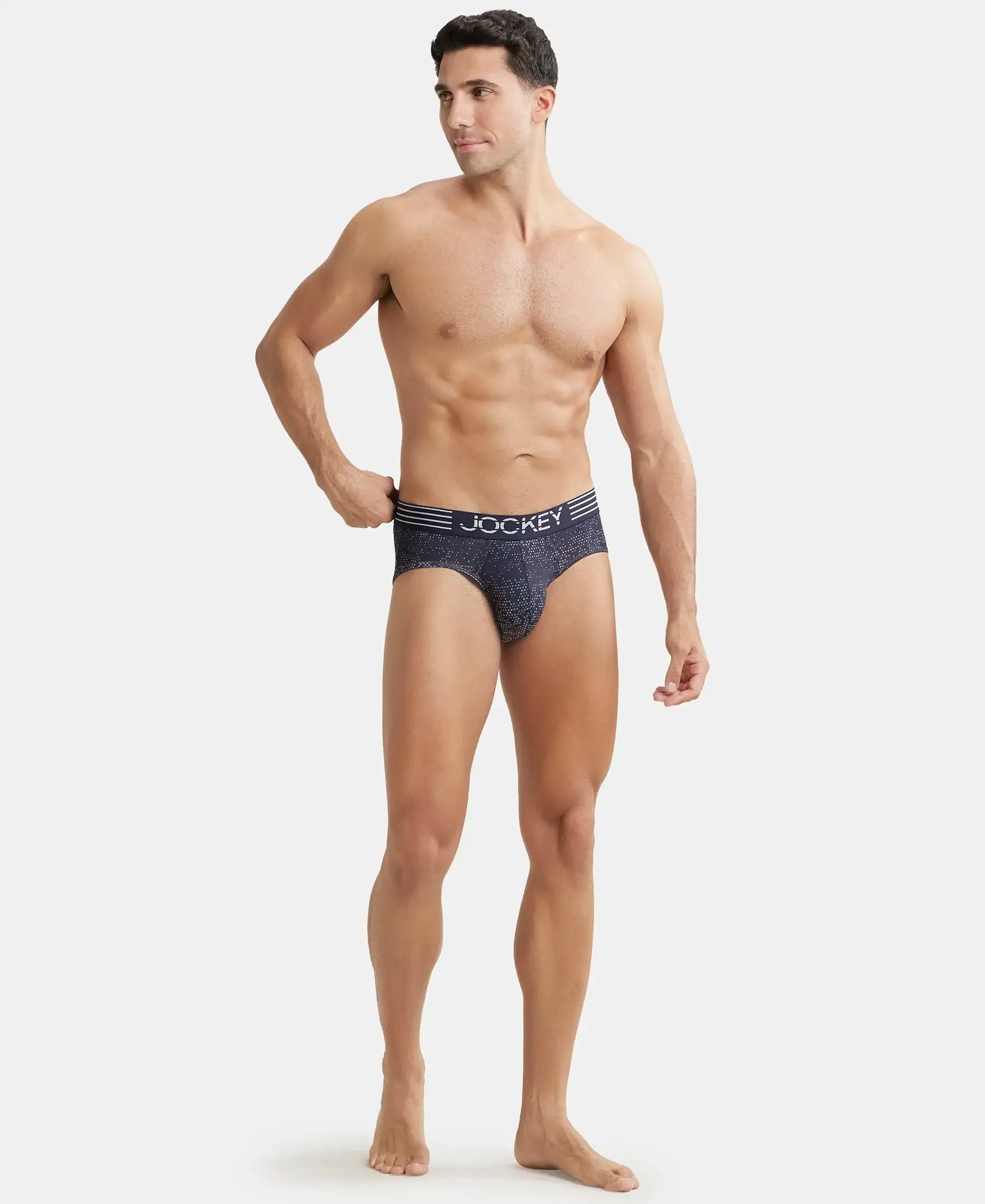 Microfiber Mesh Elastane Stretch Printed Performance Brief with StayDry Technology - True Navy