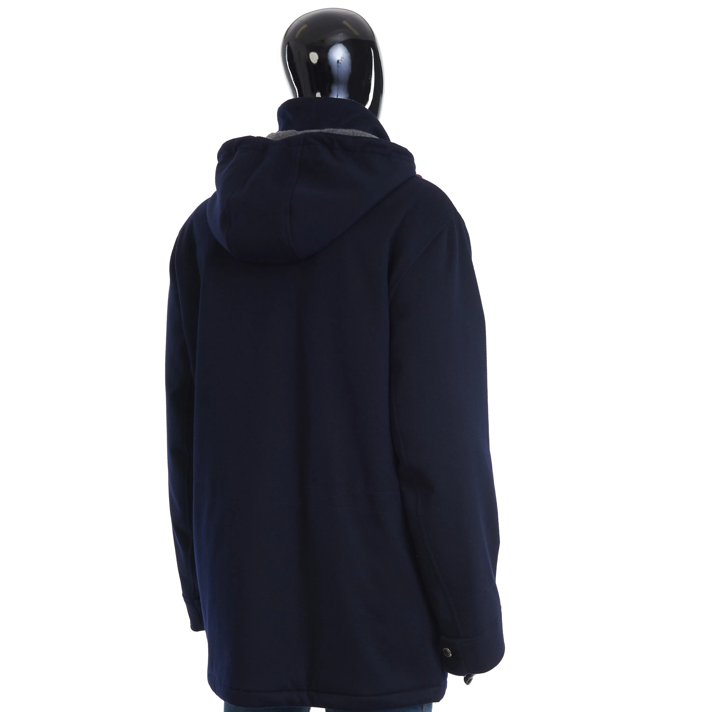 Navy Blue Bonded Cashmere Beaver Cloth Parka With Thermore® Padding And Detachable Hood