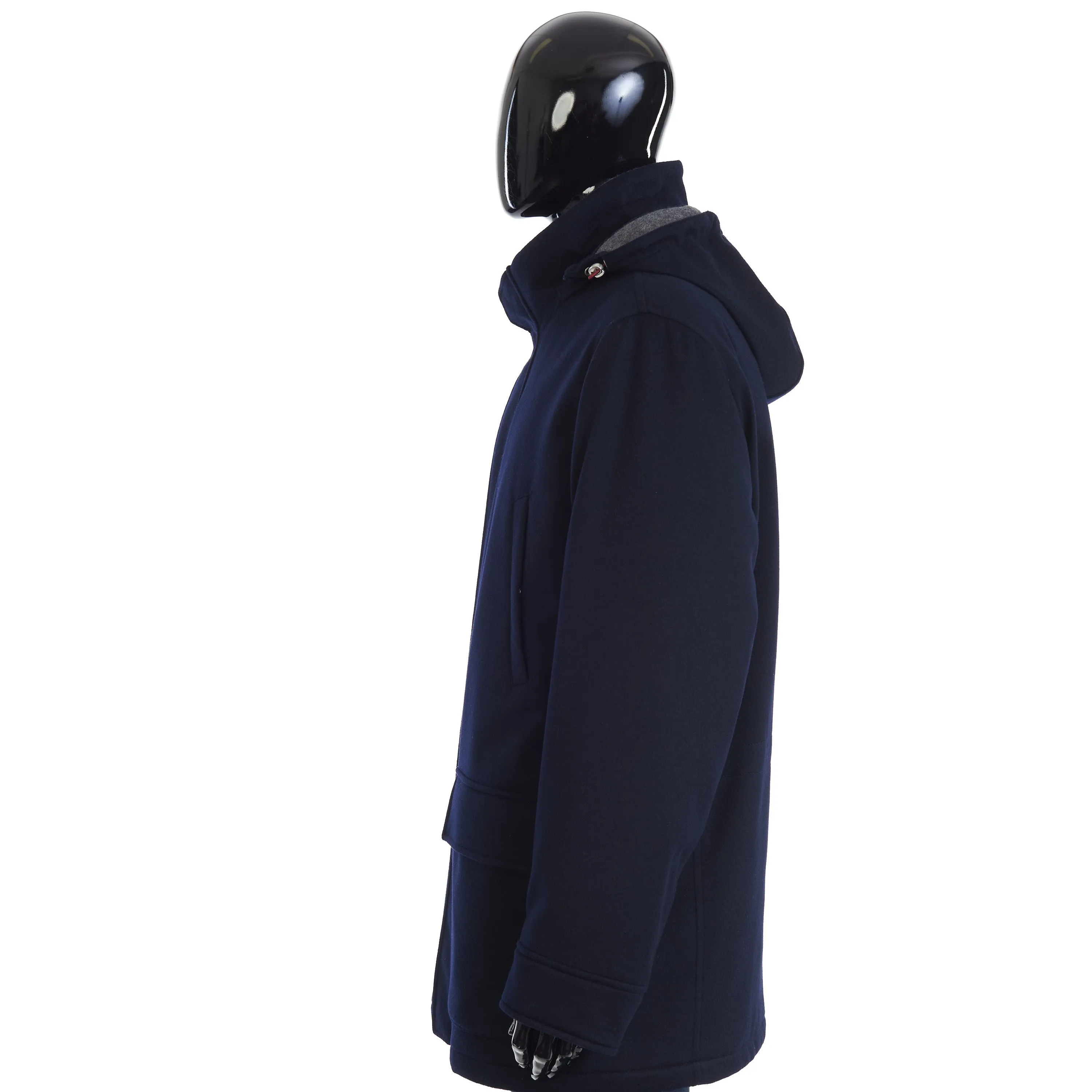 Navy Blue Bonded Cashmere Beaver Cloth Parka With Thermore® Padding And Detachable Hood