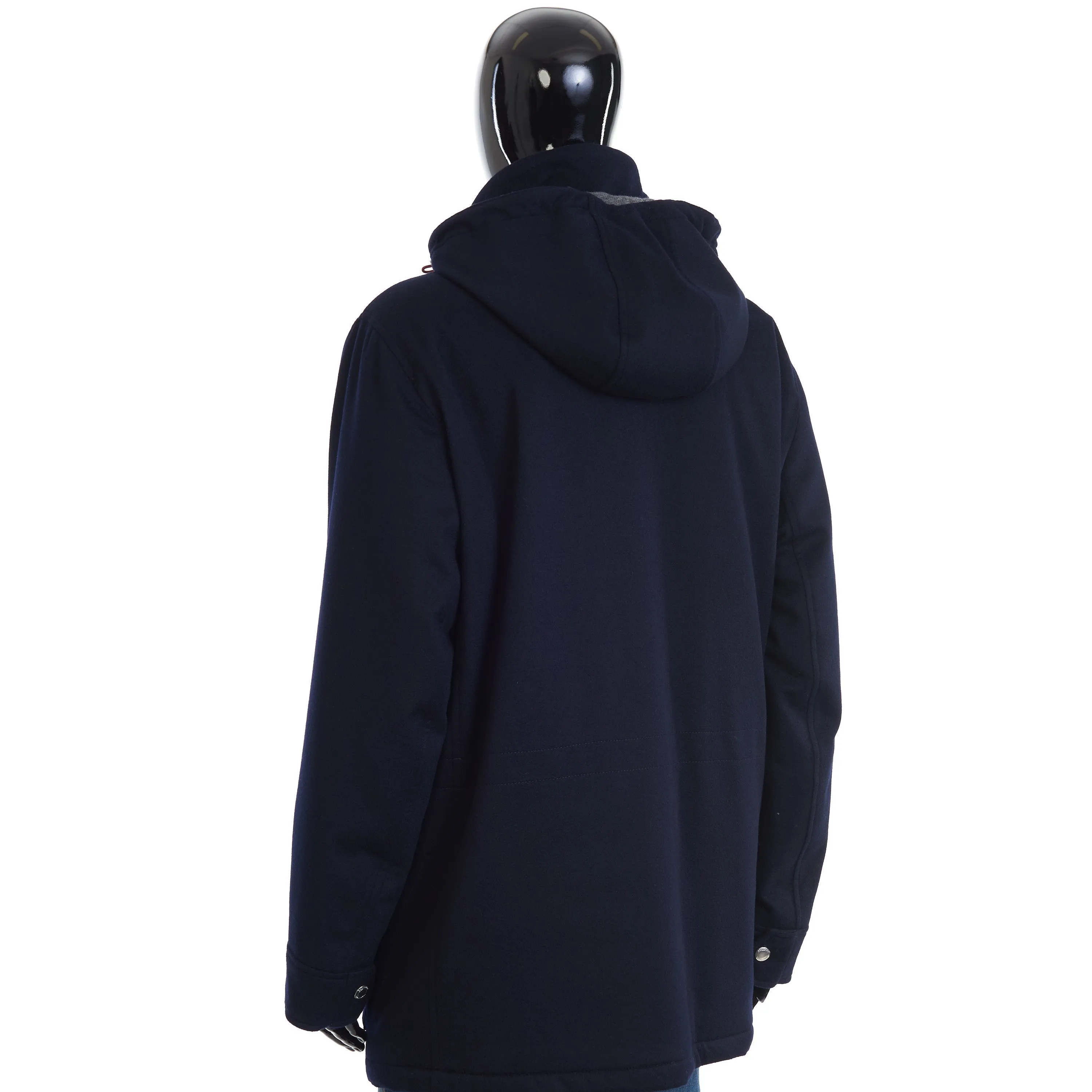 Navy Blue Bonded Cashmere Beaver Cloth Parka With Thermore® Padding And Detachable Hood