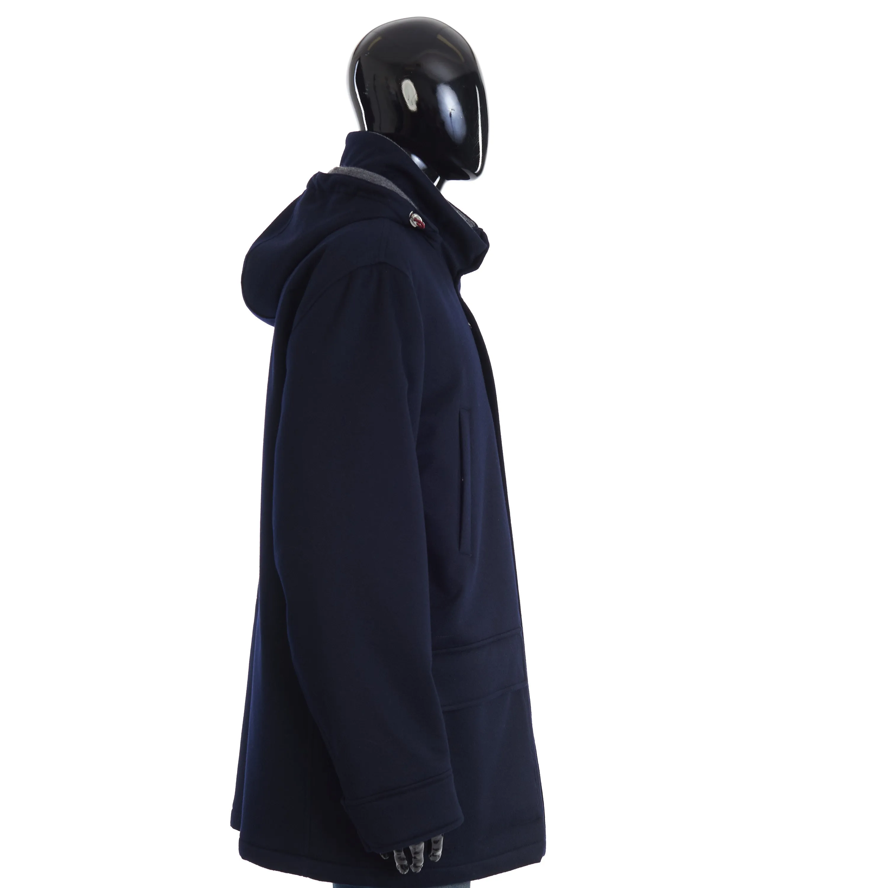 Navy Blue Bonded Cashmere Beaver Cloth Parka With Thermore® Padding And Detachable Hood