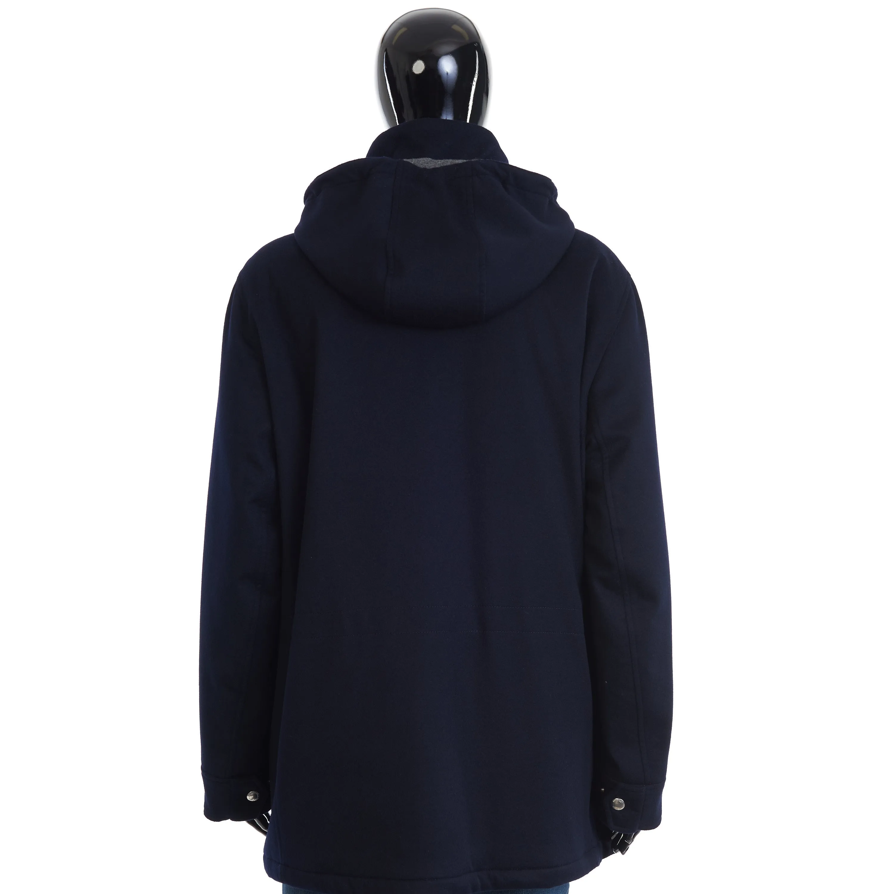 Navy Blue Bonded Cashmere Beaver Cloth Parka With Thermore® Padding And Detachable Hood